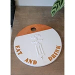 Mud Pie Round Terra Cotta Wall Plaque Eat And Drink Kitchen Decor White Dipped. Fixed Price $7.76.