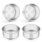 "5 Inch Cake Set Of 4, Stainless Steel Round Baking Pans, Dishwasher Safe". Fixed Price $22.99.