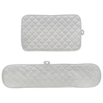 Smart Home Extra Long Dual Oven Mitt And Large Hot Pad Set, Silver. Fixed Price $14.99.