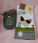 Set Of 2 Farm Charm Chicken Coop Kitchen Towel & Oven Mitt By Kay Dee Designs. Fixed Price $21.95.