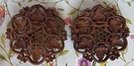 2 Hand Carved Wooden Trivet Brass Inlay Footed Leaf Honeycomb Hot Plate India. Fixed Price $16.00.