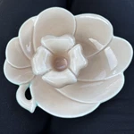 Vtg California Pottery Harold Johnson Candlestick Holder Leaf Teal Cream 2. Fixed Price $14.00.