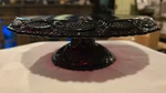 Vintage Avon Cape Cod Collection Dark Ruby Pressed Glass Cake Stand Gorgeous. Fixed Price $70.00.