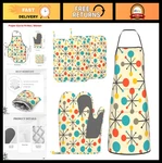 Mid Century Modern Retro Kitchen Set - 5 Silicone Oven Mitts, Pot Holders & Apro. Fixed Price $48.99.