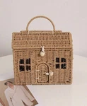 House Handbag Wood Rattan Handle Crossbody Option. Fixed Price $65.00.