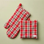 Hearth & Hand Magnolia Oven Mitt Potholder Set Red Plaid Modern Farmhouse. Fixed Price $20.00.