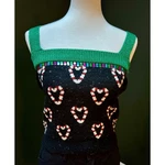 Celebrate Together Black Candy Cane Heart Knit Cropped Tank Women's Xs. Fixed Price $12.75.