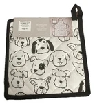 Apron & Pot Holder Set Dog Black White Kirklands Home Nwt 100% Cotton Kitchen. Fixed Price $9.49.