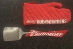 New Budweiser Bbq Grilling Spatula & Oven Mitt W/ Bottle Opener Burgers. Fixed Price $12.95.