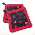 Kisses Lips Handmade Quilted Valentine 7" X Potholders Cotton Set Of 2. Fixed Price $16.00.