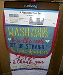 True Living 4 Piece Kitchen Set TOWELS/2 Pot Holders Mom's Word's Of Wisdom!. Fixed Price $14.00.