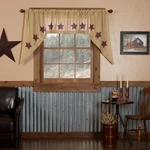 Vhc Burlap W/ Burgundy Stencil Star Swag 63X36 Primitive Farmhouse. Fixed Price $39.95.