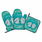 Easter Oven Mitts And Pot Holders Sets Cute Rabbits Floral Wreath Heat Resist.... Fixed Price $24.23.