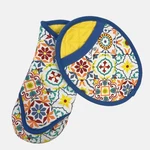 Fiesta Worn Tiles Pattern Puppet Oven Mitt & Pot Holder Set Colorful New. Fixed Price $14.99.