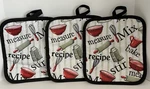 Set Of 3 Baking Pot Holders Measure Mix Bake Stir Red Black White Gray. Fixed Price $9.86.