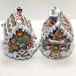 2 Frosted Glitter Gingerbread House Ornaments With Candy Cane Opening For Bulb. Fixed Price $17.99.
