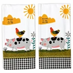 Set Of 2 Farm Charm Pig & Rooster Terry Kitchen Towels By Kay Dee Designs. Fixed Price $17.97.