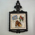 Vintage Cast Iron Trivet Kentucky Tile - Horse Cardinal + Flag Japan Lang Craft. Fixed Price $20.00.