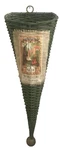 Vintage Large Green Painted Woven Wicker Cone-shaped Wall Pocket Hanging Basket. Fixed Price $42.99.