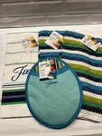 4PC Set Fiesta 2-DIAMONTE Kitchen Towels, 1 Logo & Potholder Nwt Blues Greens. Fixed Price $19.55.