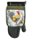 French Country Rooster Potholder Oven Mitt Neoprene Quilted Set Of 2. Fixed Price $22.09.