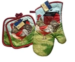 Rooster Chicken Oven Mitt Potholder Country Rustic Barn 100% Cotton Set Of 3. Fixed Price $17.59.