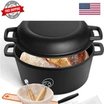 5QT Dutch Oven For Bread Baking, 2-IN-1 Cast Iron Pot With Skillet Lid & Sour.... Fixed Price $64.79.