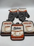 5PC Mainstays Cappuccino And Bistro Pot Holder Oven Mitt Set. Fixed Price $9.75.