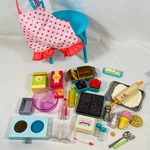 18" American Girl Doll 2016 Gourmet Kitchen Blue Chair, Apron, Play Food Set/lot. Fixed Price $102.00.