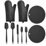 Smrcad 9PC Silicone Kitchen Set Oven Mitts Trivets Spatulas Black Heat Resistant. Fixed Price $18.00.