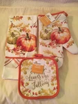 Spring Foliage Kitchen 3 Pc Towel Oven Mitt Potholder Leaves Way Celebrate. Fixed Price $16.99.