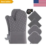 Soft Cotton Oven Mitts And Pot Holders Set 6-PIECE Kitchen Essential Gray. Fixed Price $32.39.