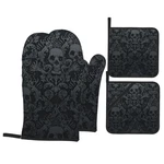 Victorian Gothic Black Skull Damask Oven Mitts And Pot Holders Sets Of 4,RESI.... Fixed Price $33.40.