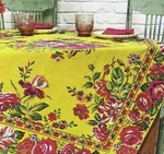 April Cornell Vivian Yellow Pink Floral Tablecloth 54" X 100% Cotton RN75343. Fixed Price $29.99.