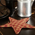 Trivet 10 Inch Star Shaped Burgundy Tan Checked Country Primitive Kitchen Decor. Fixed Price $8.99.