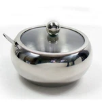 Stainless Steel Sugar Bowl With Glass Lid And Spoon. Fixed Price $15.40.