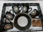 New Home Essential Demitasse Espresso Set Black White 5 Starburst Cups Plates. Fixed Price $16.99.