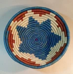 Coil Wicker Bowl/basket. Earth Tones Red, White And Blue. 8.5" Round. Fixed Price $12.75.