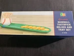 Piece Dei Ceramic Baseball Toothpick Holder & Tray Set Green White 12" Serving. Fixed Price $10.00.