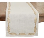 Saro Lifestyle Intricate Golden Leaf Beige Shimmering Table Runner 72"X 16" New. Fixed Price $30.51.