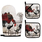 Rooster Print Oven Mitts And Pot Holders Sets Of 4 Rustic Chicken Kitchen Mit.... Fixed Price $27.38.