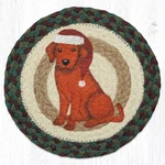 Santa Hat Dog 10" Round Trivet Earth Rugs, Braided Jute, Christmas, Table Mat. Fixed Price $9.65.