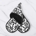 No. 918 Marrin Quilted Botanical Leaf Print Double Oven Mitt, Black And. Fixed Price $23.09.