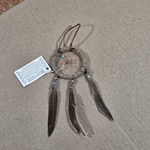 Authentic Navajo Dream Catcher Handcrafted Grey Beads Feathers 2" Diameter. Fixed Price $14.55.