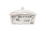 Creative Co-op Country Stoneware Butter Dish With Lid, 4" W, White/black. Fixed Price $32.97.