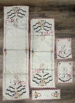 Vtg Table Runners & Napkins (5) Set Embroidered Victorian Lady Flower Basket. Fixed Price $29.00.