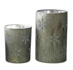 Melrose Etched Snowflake Distressed Candle Holder, Set Of 2. Fixed Price $19.99.