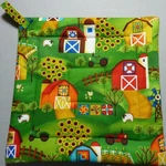 Deluxe Hot Pad/ Pot Holder: Barn Country: Green/ Red/ Yellow: Quilted. Fixed Price $8.50.