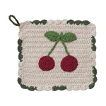 Creative Co-op Cotton Crocheted Scalloped Pot Holder With Cherries, Multicolor. Fixed Price $16.85.