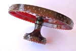 Vintage Ruby Red Le Smith Glass Hobnail Cake Pie Plate Pedestal Stand. Fixed Price $60.00.